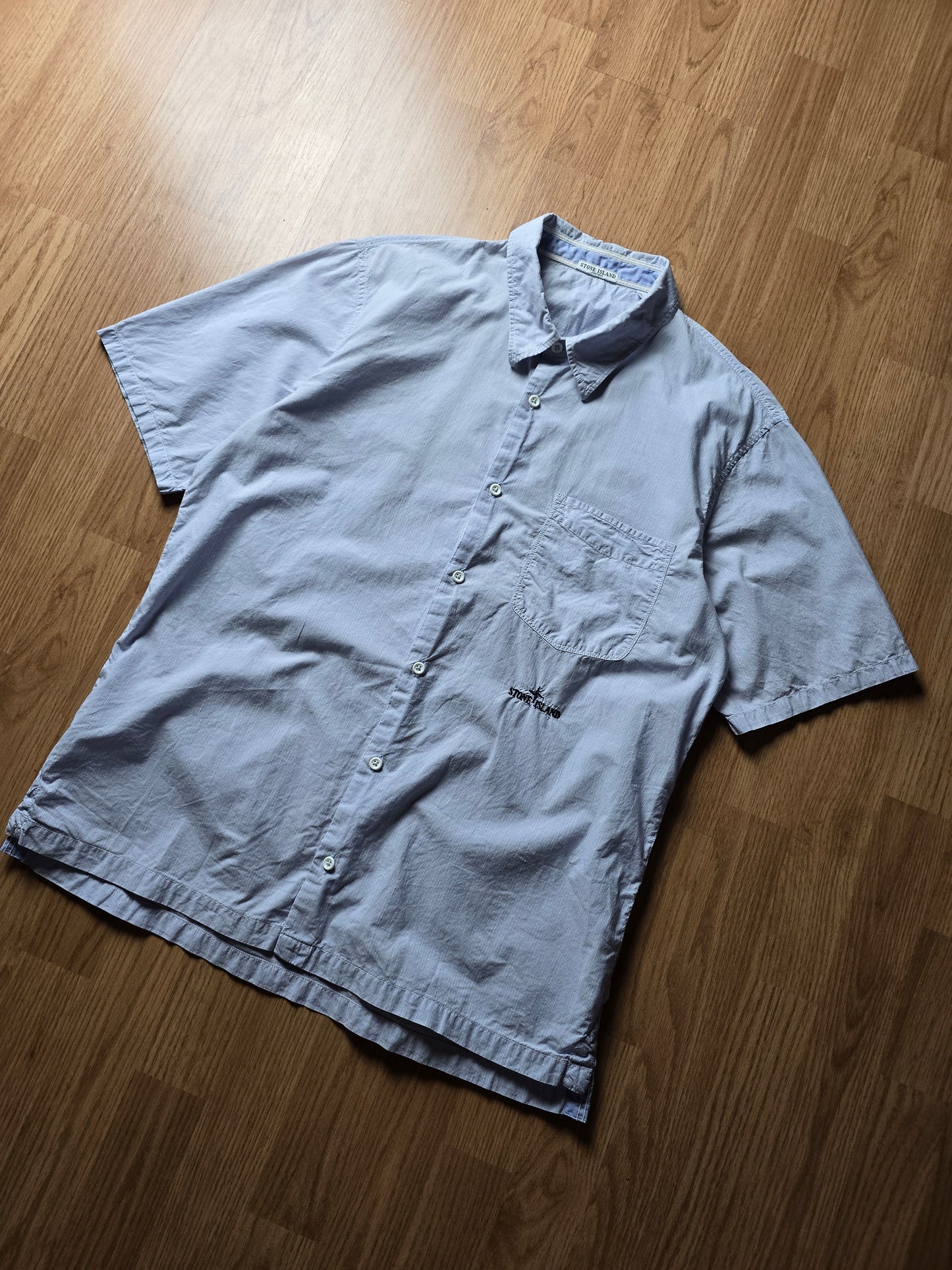Vintage Stone Island Pinstripe Embroidered Linen Shirt (M/L)