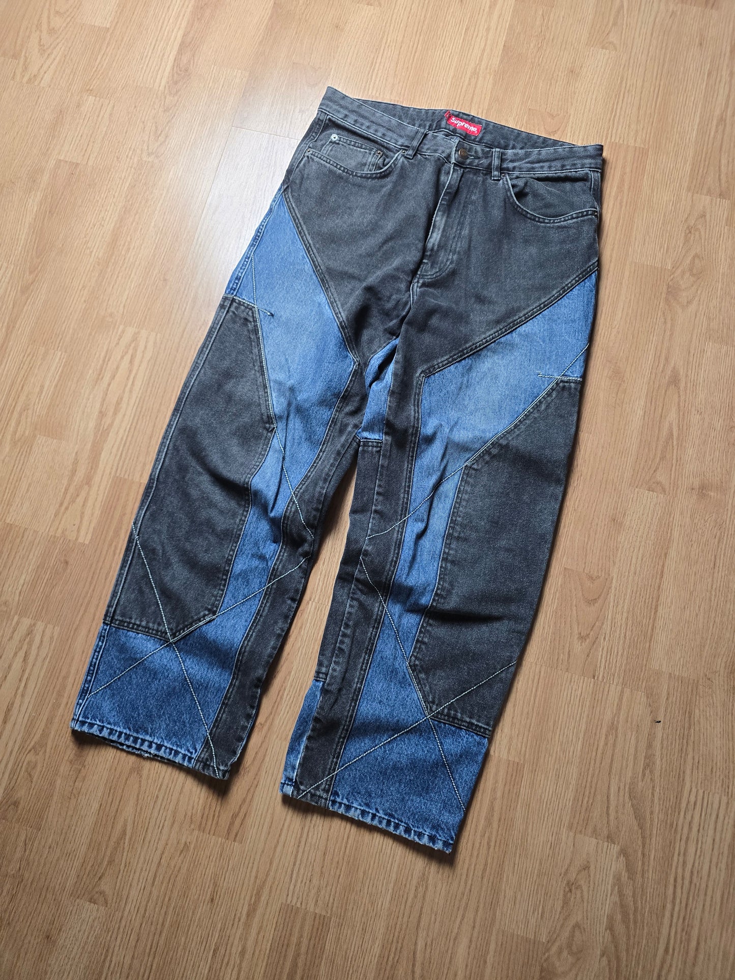 RARE Supreme 2-Tone Panelled Denim Jeans (34x31)