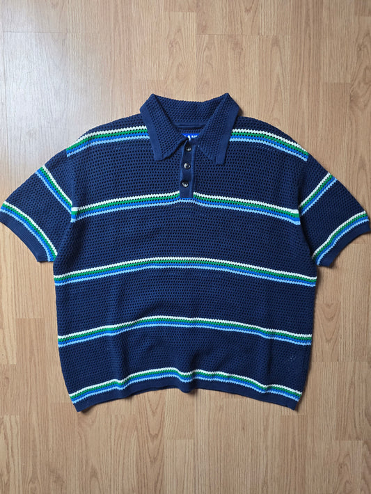 Picante Mesh Knit Striped Polo Shirt (S/M)