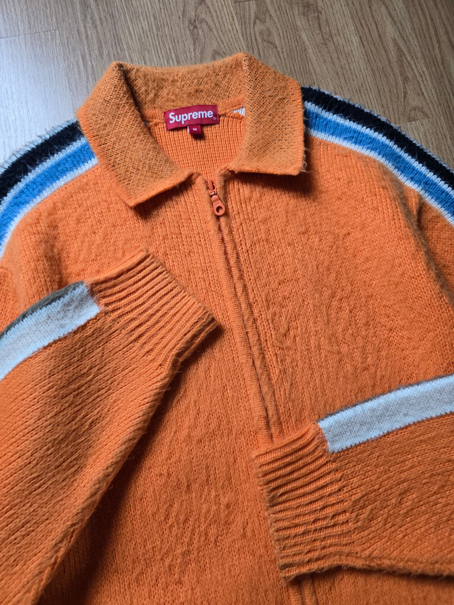 Supreme Sleeve Stripe Zip Up Sweater (M)